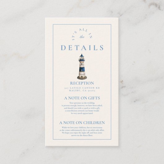 Carte D'accompagnement Elégant aquarelle Mariage phare nautique (Devant)