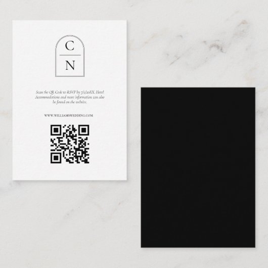Carte D'accompagnement Élégant Arc Monogramme QR Code RSVP (Devant / Derrière)
