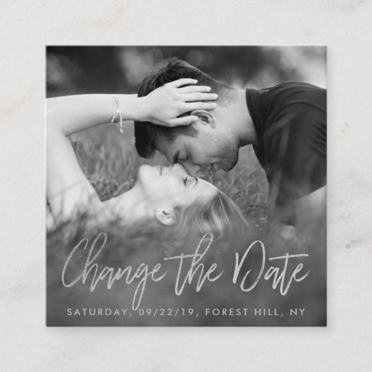 Carte D'accompagnement Élégant Argent Foil Script Photo Modifier La Date (Devant)