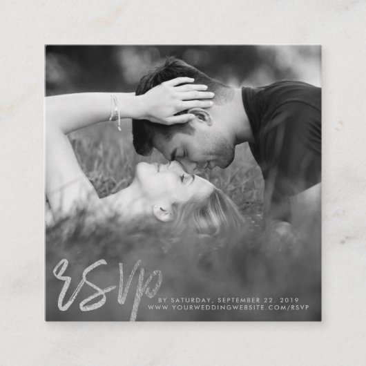 Carte D'accompagnement Élégant Argent Foil Script photo RSVP (Devant)