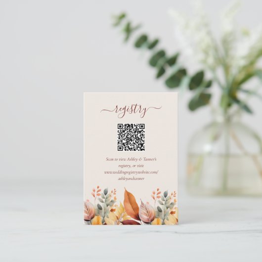 Carte D'accompagnement Elegant Automne Mariage Registre Automne Code QR (Debout devant)
