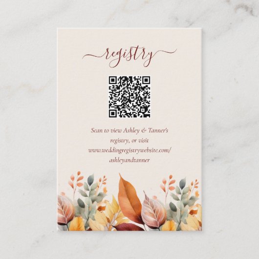 Carte D'accompagnement Elegant Automne Mariage Registre Automne Code QR (Devant)