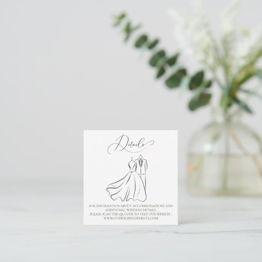 Carte D'accompagnement Elégant B&W Tux & Robe Mariage QR Code Détails (Debout devant)