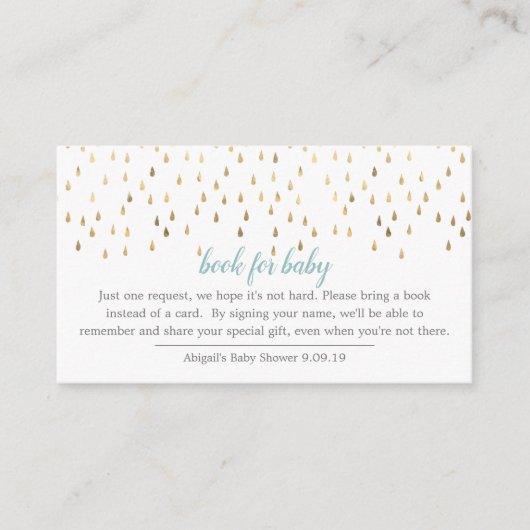 Carte D'accompagnement Elégant Baby Blue & Gold Raindrops Livre pour bébé (Devant)