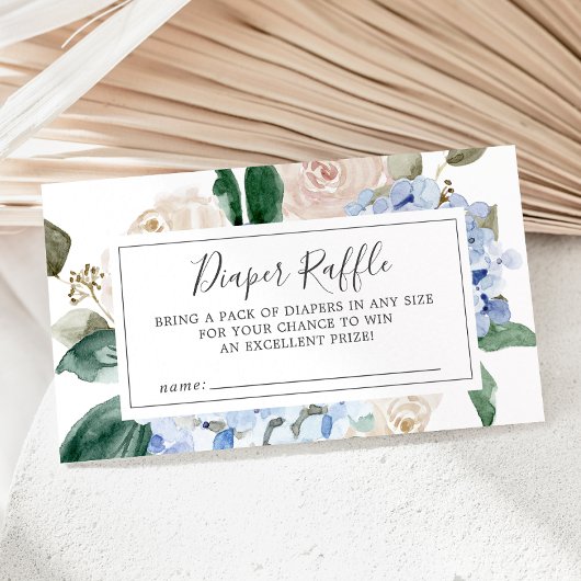 Carte D'accompagnement Élégant Baby shower Hydrangée Bleue Raffle de couc