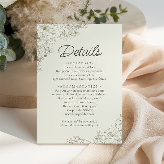 Carte D'accompagnement Elegant Beige Floral Script Wedding Details