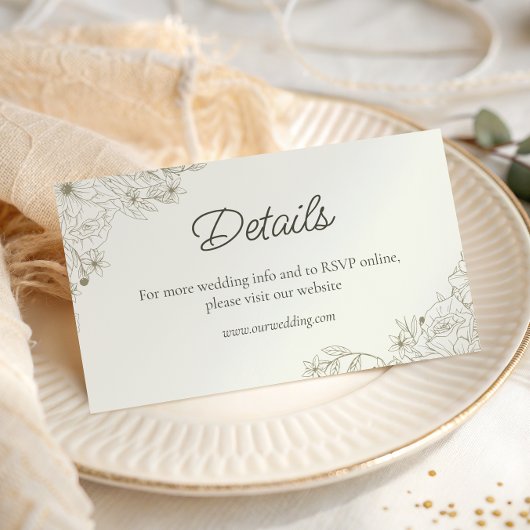 Carte D'accompagnement Elegant Beige Floral Script Wedding Website Detail