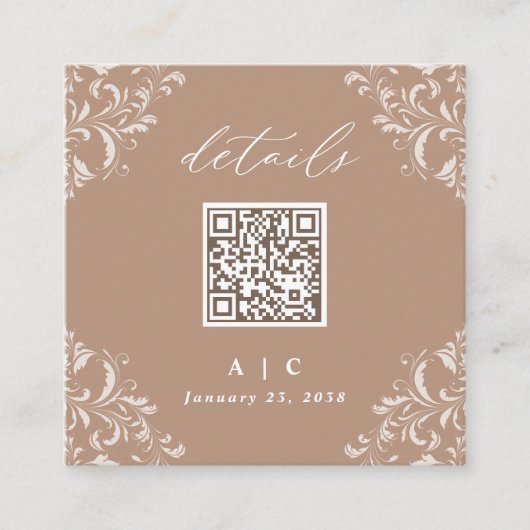 Carte D'accompagnement Elégant Beige Taupe QR Code Détails du Mariage (Devant)