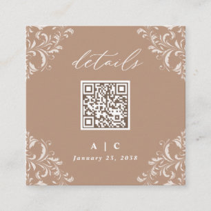 Carte D'accompagnement Elégant Beige Taupe QR Code Détails du Mariage