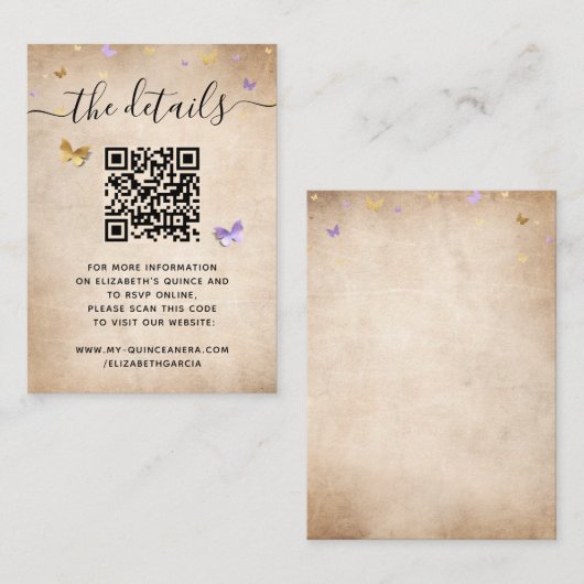 Carte D'accompagnement Élégant Beurre d'or violet clair RSVP QR Code (Devant / Derrière)