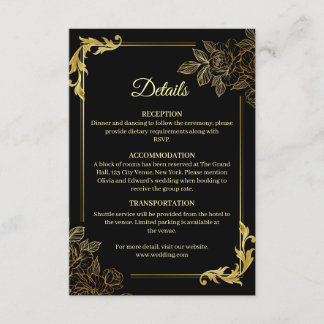 Carte D'accompagnement Elegant Black and Gold Wedding 