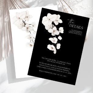 Carte D'accompagnement Elegant Black and White Orchid Détails du Mariage