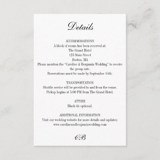 Carte D'accompagnement Elegant Black and White Script Monogram Wedding (Devant)