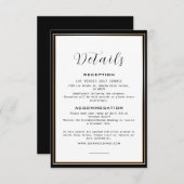 Carte D'accompagnement Elegant Black & Gold Frame Mariage Détails (Devant / Derrière)