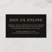 Carte D'accompagnement Elégant Black Gold Online Virtual Graduation Party (Devant)