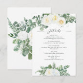 Carte D'accompagnement Elégant blanc et fleurs vertes Détails du Mariage (Devant / Derrière)