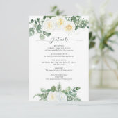 Carte D'accompagnement Elégant blanc et fleurs vertes Détails du Mariage (Debout devant)