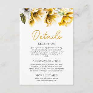 Carte D'accompagnement Elégant blanc et jaune Mariage Détails