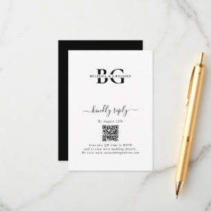 Carte D'accompagnement Élégant blanc et noir Mariage des initiales de mon