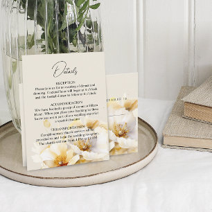 Carte D'accompagnement Elégant Blanc Gold Flowers Détails Mariage QR Code
