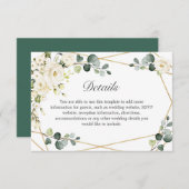 Carte D'accompagnement Elégant blanc Roses Eucalyptus Détails du Mariage (Devant / Derrière)