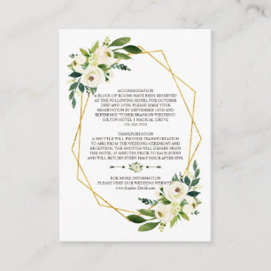 Carte D'accompagnement Elégant blanc vert Floral Gold Détails du cadre