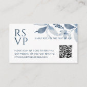 Carte D'accompagnement Elégant bleu bleu floral QR Code RSVP Mariage (Devant)