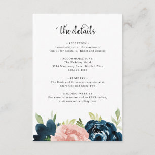 Carte D'accompagnement Elégant bleu bleu marine bleu Mariage floral