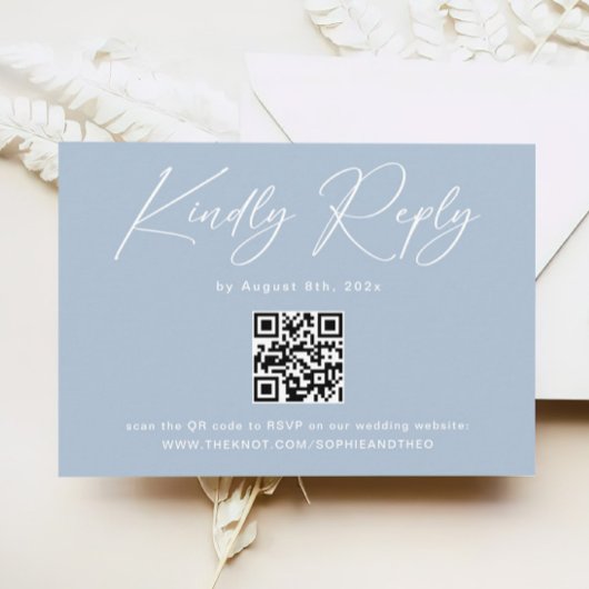 Carte D'accompagnement Elégant bleu clair QR Code Mariage RSVP