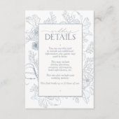 Carte D'accompagnement Elégant bleu Dusty Floral Line Art Mariage Détails (Devant)
