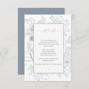 Carte D'accompagnement Elégant bleu Dusty Floral Line Art Mariage Détails