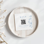 Carte D'accompagnement Elégant bleu Dusty Floral QR Code Mariage RSVP