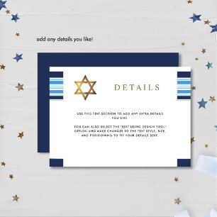 Carte D'accompagnement Elégant bleu et or Tallit Bar Mitzvah Détails