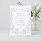 Carte D'accompagnement Elégant bleu fleuri wreath boho détails mariage (Debout devant)