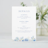 Carte D'accompagnement Elégant bleu Floral Détails du Mariage (Debout devant)