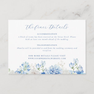 Carte D'accompagnement Elégant bleu Floral Détails du Mariage