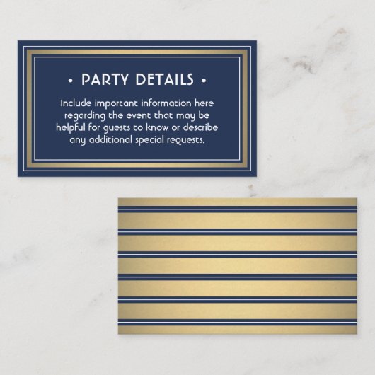 Carte D'accompagnement Elégant bleu marine, blanc & or Faux Foil Détails (Devant / Derrière)