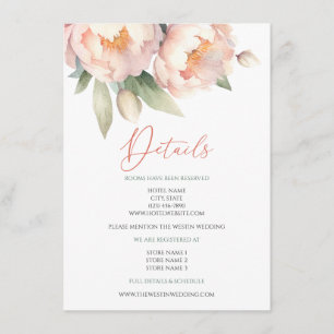 Carte D'accompagnement Elégant Bleu Peony Aquarelle Floral Mariage