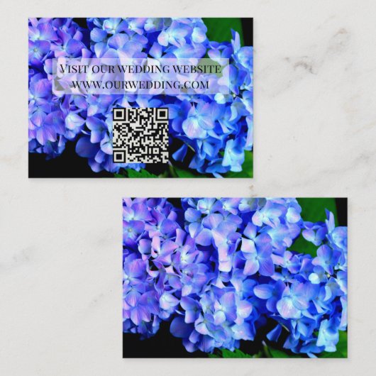 Carte D'accompagnement Elégant bleu violet hydrangée florale QR code (Devant / Derrière)