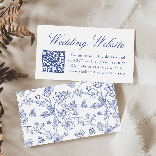 Carte D'accompagnement Elegant Blue Chinoiserie Site Mariage QR Code