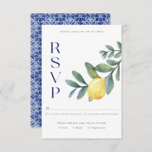 Carte D'accompagnement Elégant Blue Citron italien Mariage botanique RSVP