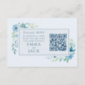 Carte D'accompagnement Elégant Blue Floral Wedding RSVP QR Code (Devant)