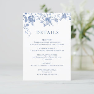 Carte D'accompagnement Elégant Blue French Garden Floral Détails Mariage