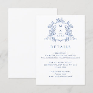 Carte D'accompagnement Elégant Blue French Garden Floral Détails Mariage