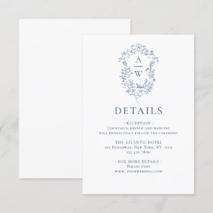 Carte D'accompagnement Elégant Blue French Garden Floral Détails Mariage