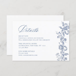 Carte D'accompagnement Elégant Blue French Garden Floral Détails Mariage