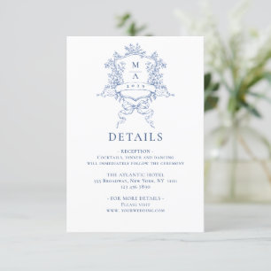 Carte D'accompagnement Elégant Blue French Garden Floral Détails Mariage