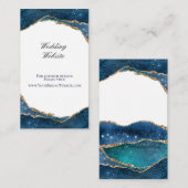Carte D'accompagnement Elégant Blue Gold Foil Agate Mariage Website (Devant / Derrière)
