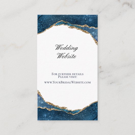Carte D'accompagnement Elégant Blue Gold Foil Agate Mariage Website (Devant)