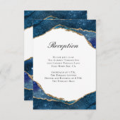 Carte D'accompagnement Elégant Blue Gold Foil Agate Réception de mariage (Devant / Derrière)